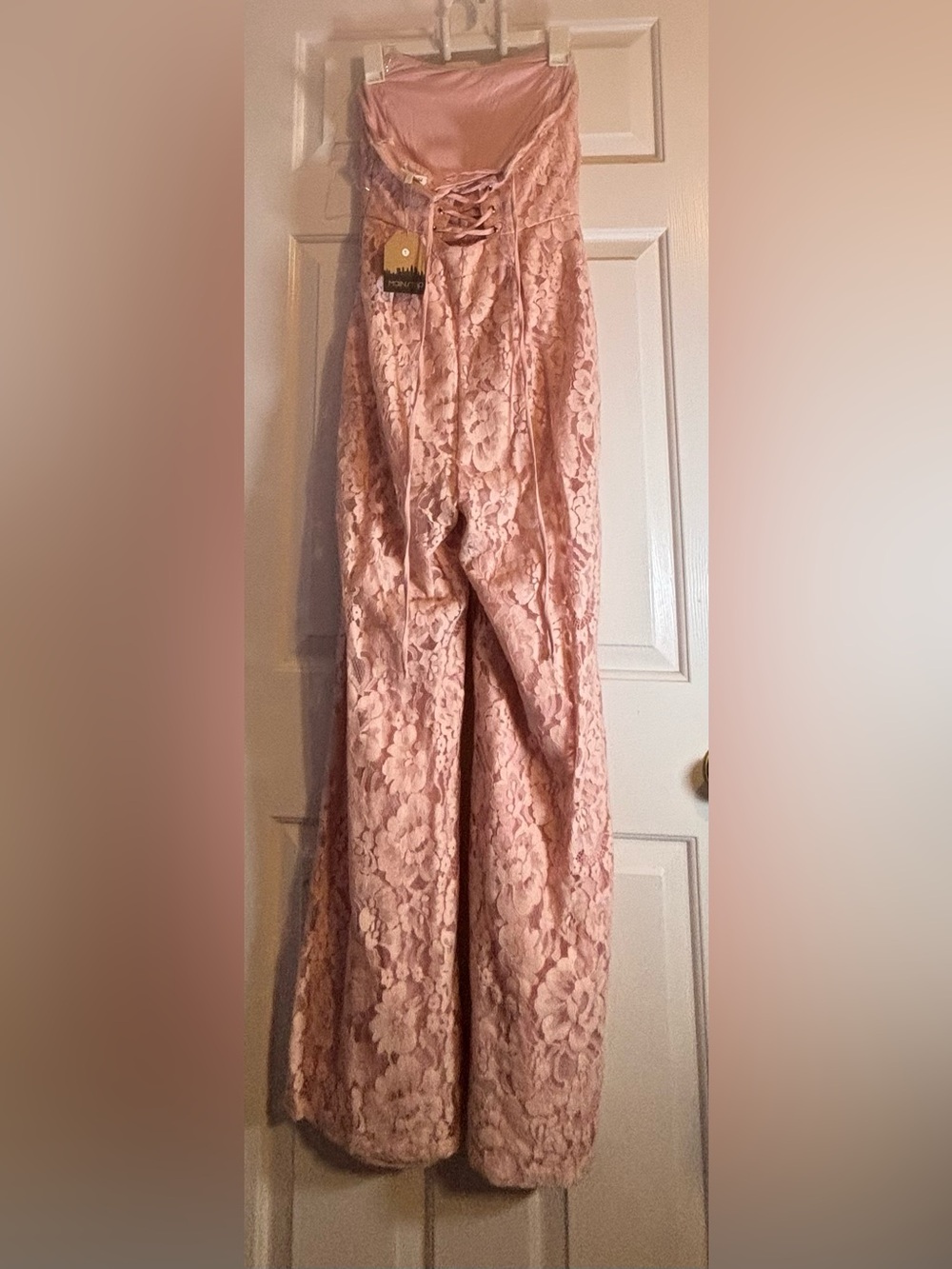 Main Strip Women's Pink Lace Wide-Leg Jumpsuit